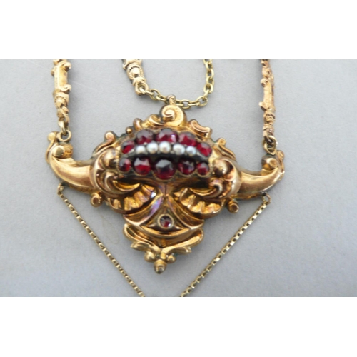 303 - Victorian style gold garnet and seed pearl necklace