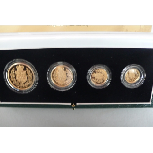 309 - 2002 UK gold proof four coin sovereign collection cased with certificate No. 16889 £5, £2, sovereign... 