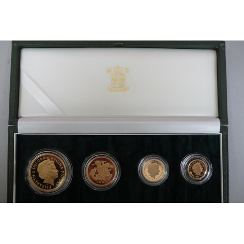 310 - 2005 UK gold proof four coin sovereign collection cased with certificate No. 1605 £5, £2, sovereign ... 