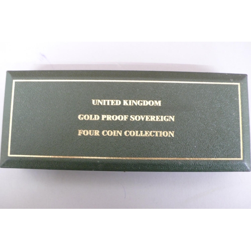 310 - 2005 UK gold proof four coin sovereign collection cased with certificate No. 1605 £5, £2, sovereign ... 