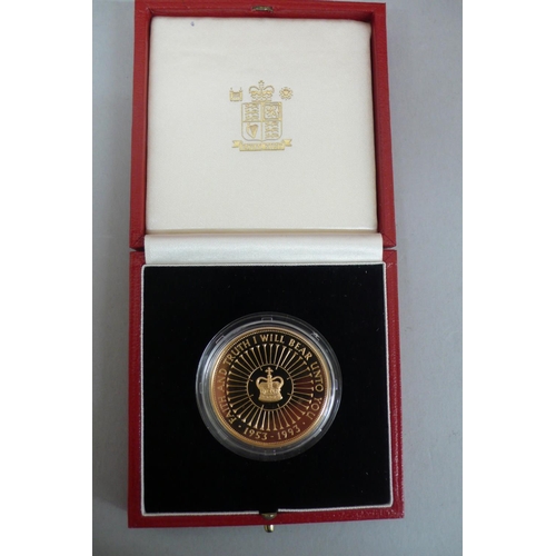 311 - 1993 UK gold proof coronation 40th Anniversary £5 coin cased with certificate No. 1039