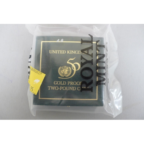 313 - 1995 UK gold proof two pound coin 50th Anniversary of the United Nations 1945 - 1995 cased with cert... 