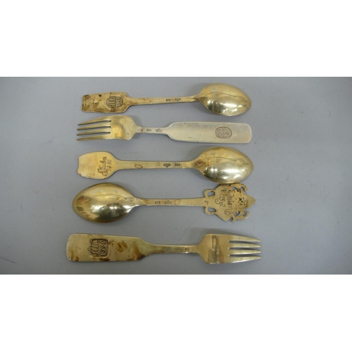 80 - A Michelsen, Copenhagen sterling Christmas spoons and forks 1949, 50, 51, 52 & 54 - 7 ozt