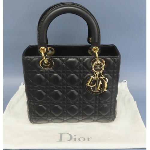 207A - DIOR - Medium Lady Dior 2WAY Handbag, Black Cannage Lambskin, I.D. 0178, size 9.5 x 8 x 4.5 ins appr... 