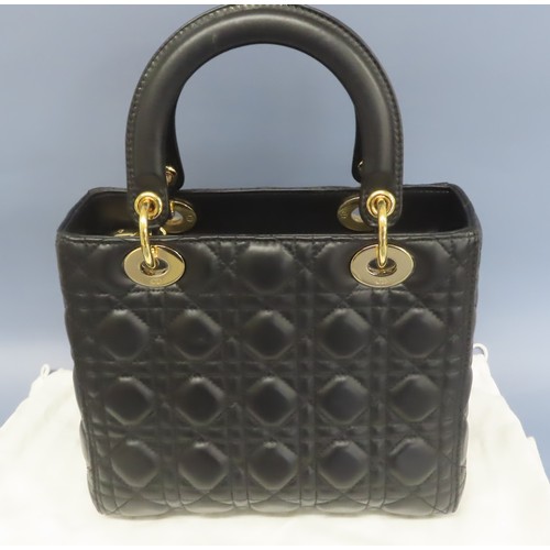 207A - DIOR - Medium Lady Dior 2WAY Handbag, Black Cannage Lambskin, I.D. 0178, size 9.5 x 8 x 4.5 ins appr... 