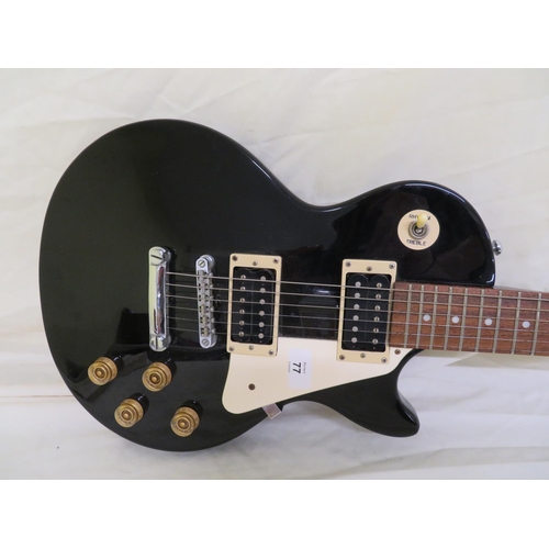 77 - Black Epiphone Les Paul LP-100 with chrome hardware, gold plastic controls, ivory coloured pickguard... 