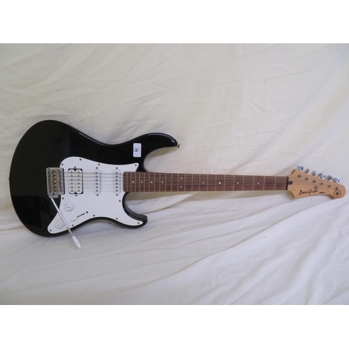 79 - Black Yamaha Pacifica (Stratocaster type) guitar with chrome hardware, white plastics, two single co... 