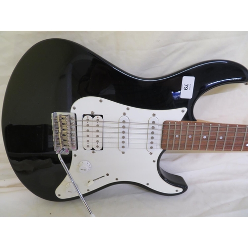 79 - Black Yamaha Pacifica (Stratocaster type) guitar with chrome hardware, white plastics, two single co... 