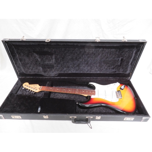 107 - Fender made in Mexico Stratocaster - sunburst body, three single coil pickups plus Roland at the bri... 