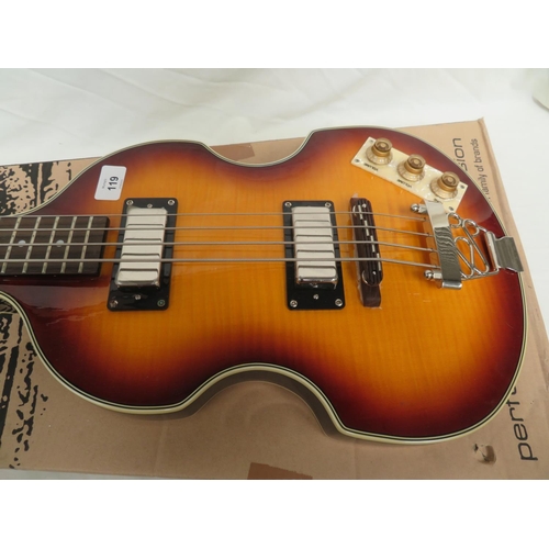 119 - Epiphone Viola electric bass guitar - with original box, chrome hardware, two pickups in good condit... 