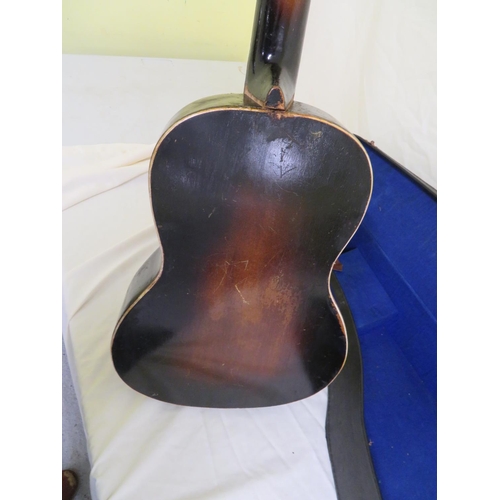 85 - Circa 1940/50s European made parlour sized acoustic guitar with tail piece and floating bridge, unus... 