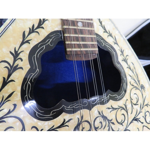 94 - Modern well made Bouzouki 8 string lyre type instrument with spruce and mother of pearl style top, w... 