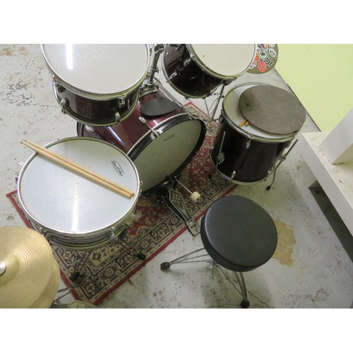 147 - Gear4Music drum kit with stool, sticks etc