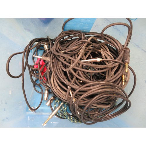 151 - Box of assorted audio cables mostly guitar leads