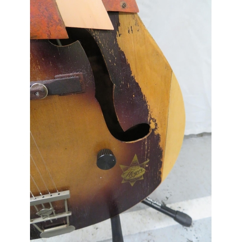 191 - Rosetti archtop acoustic guitar with bespoke copper Art Deco style pickguard, single pickup to botto... 