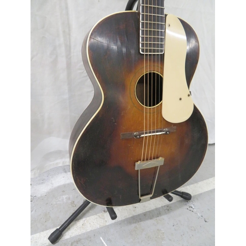 192 - Circa 1940s archtop acoustic guitar - tobacco sunburst coloured body, narrow neck possibly American ... 