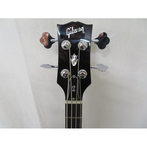 55 - 2015 Gibson USA SG cherry red bass guitar serial number 150028277 with chrome hardware in gold Gibso... 