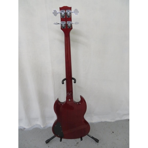 55 - 2015 Gibson USA SG cherry red bass guitar serial number 150028277 with chrome hardware in gold Gibso... 