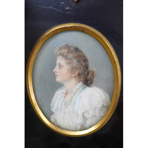 2 - Fanny Way (1871-1961)
Head and shoulders portrait of a girl in a lace dress, oval miniature, 3.25x2.... 