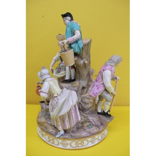 10 - 19thC Meissen porcelain figure group of The Flower Growers and their children, Underglaze cross swor... 