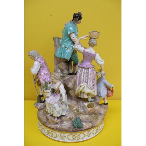 10 - 19thC Meissen porcelain figure group of The Flower Growers and their children, Underglaze cross swor... 