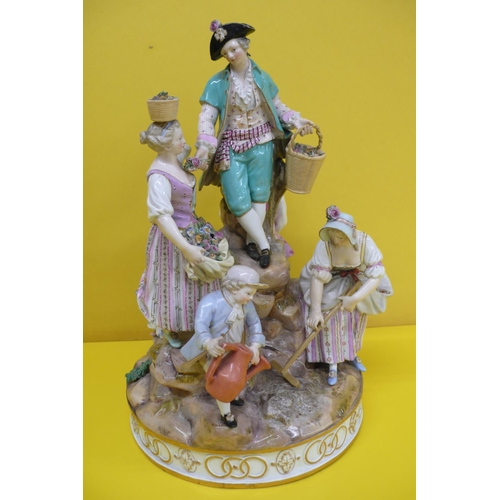 10 - 19thC Meissen porcelain figure group of The Flower Growers and their children, Underglaze cross swor... 