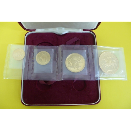 20 - Isle of Man 1974 four coin proof gold set in original red case with certificate, no.418/1250