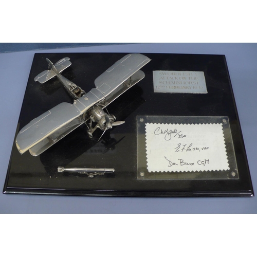 37 - A silver model of a swordfish commemoration the attack on the Scharnhorst, 12th February 1942, With ... 