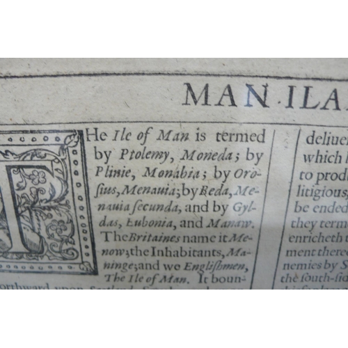 39 - John Speed 1611 edition (RARE), Map of the Isle of Man
Scales 5 miles-2.25ins & 20 miles - 2.25ins
E... 