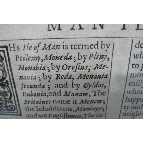 40 - John Speed 1627 Edition Map of the Isle of Man
Scales 5 & 20 miles - 2.25ins
English Text to back, H... 