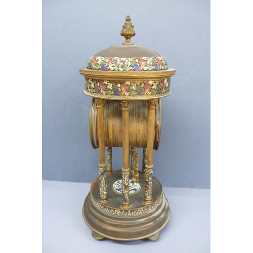 42 - 19th/20thC French ormolu and champleve mantel clock in the form of a gazebo with urn finial, reeded ... 