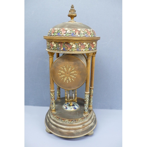 42 - 19th/20thC French ormolu and champleve mantel clock in the form of a gazebo with urn finial, reeded ... 