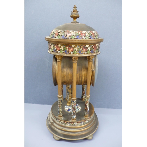 42 - 19th/20thC French ormolu and champleve mantel clock in the form of a gazebo with urn finial, reeded ... 