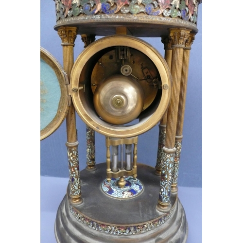 42 - 19th/20thC French ormolu and champleve mantel clock in the form of a gazebo with urn finial, reeded ... 