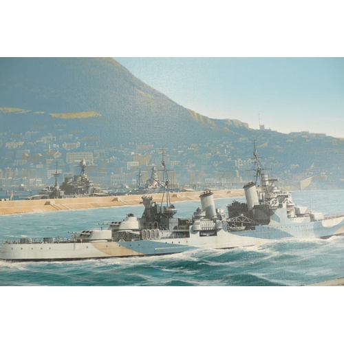 82 - Ivan Berryman
HMS Ark Royal and HMS Sheffield off the Mole, Gibraltar
Oil on Canvas
Signed
24x36ins