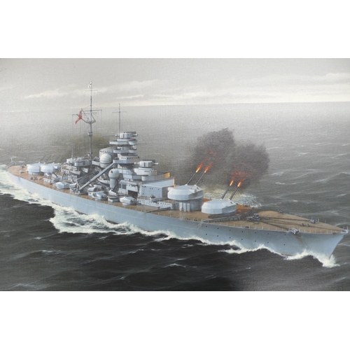 90 - Ivan Berryman
Bismarck Replies to HMS Hood
Oil on canvas
Signed and dated '03
24x36ins