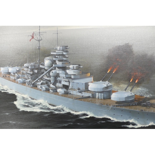 90 - Ivan Berryman
Bismarck Replies to HMS Hood
Oil on canvas
Signed and dated '03
24x36ins