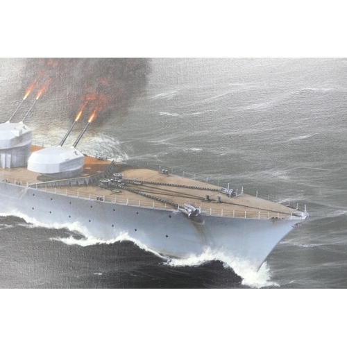 90 - Ivan Berryman
Bismarck Replies to HMS Hood
Oil on canvas
Signed and dated '03
24x36ins