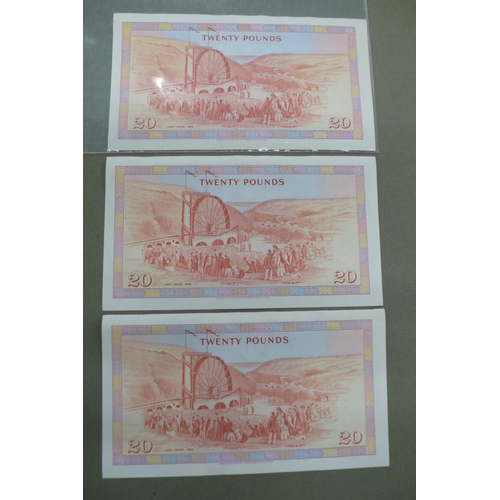 95 - Isle Of Man Government, Three Millennium £20 bank notes Numbers 000511, 000523 & 000524, Crisp and C... 