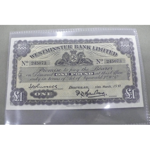 98 - Westminster Bank Limited , Two Douglas £1 Notes , No. 167354, dated 20th October 1941, Callin and Ch... 