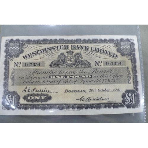 98 - Westminster Bank Limited , Two Douglas £1 Notes , No. 167354, dated 20th October 1941, Callin and Ch... 