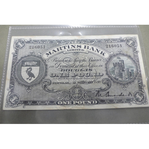 99 - Martins Banks Limited, Douglas £1 note, No. 216051, dated 1st February 1957