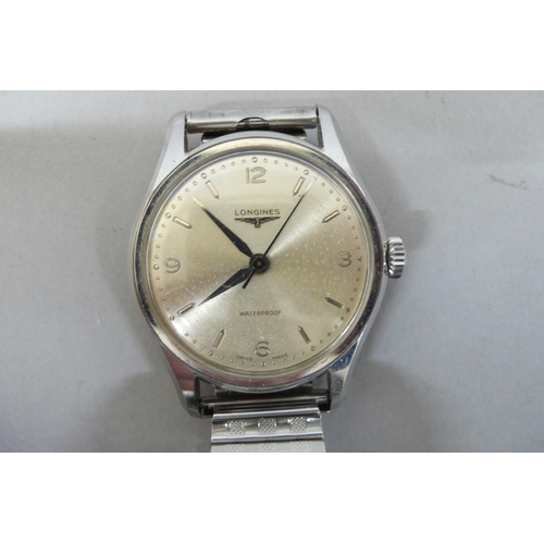 109 - Gents SS Longines Waterproof wind up wristwatch. Good working order