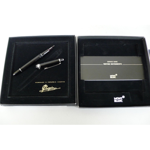 113 - Mont Blanc Hommage Á Frèdèric Chopin Meisterstuck Platinum line Fountain Pen, Boxed with CD and manu... 