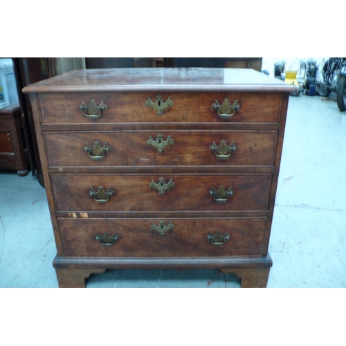 114 - GIII Mahogany Crossbanded Chest of four long graduated drawers of small proportions on bracket feet,... 