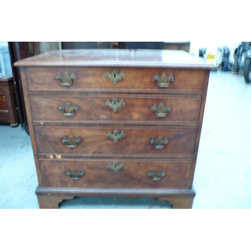 114 - GIII Mahogany Crossbanded Chest of four long graduated drawers of small proportions on bracket feet,... 