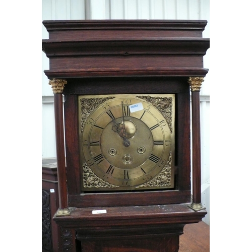 116 - 18thC Oak 30 Hour long case clock by JNO Swinburn, Hexham with Date aperture, 11inch brass dial