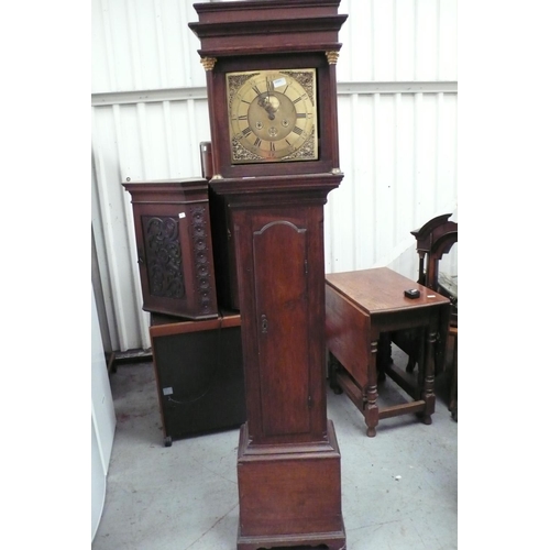 116 - 18thC Oak 30 Hour long case clock by JNO Swinburn, Hexham with Date aperture, 11inch brass dial