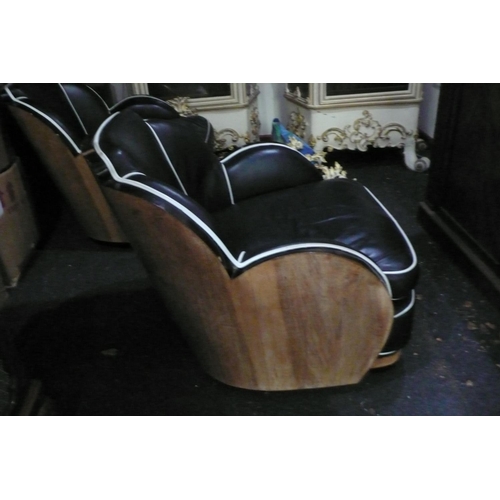 120 - Art Deco Cloud Lounge Three-piece suite with satin birch veneered backs by Harry & Lou Epstien. Circ... 