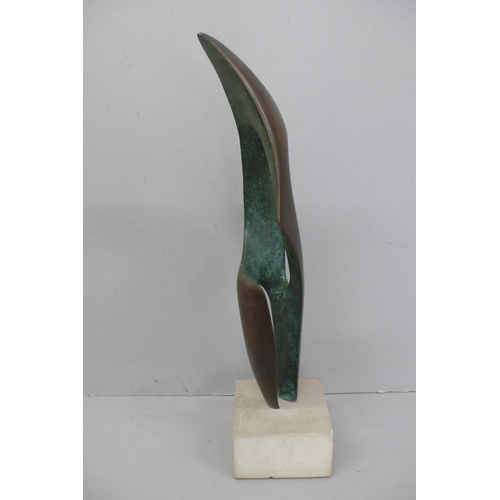 137 - Ray Starnes
Closed form. Brown patinated bronze mounted on square stone socle, Signed 1/6
Ht. 15.5in... 